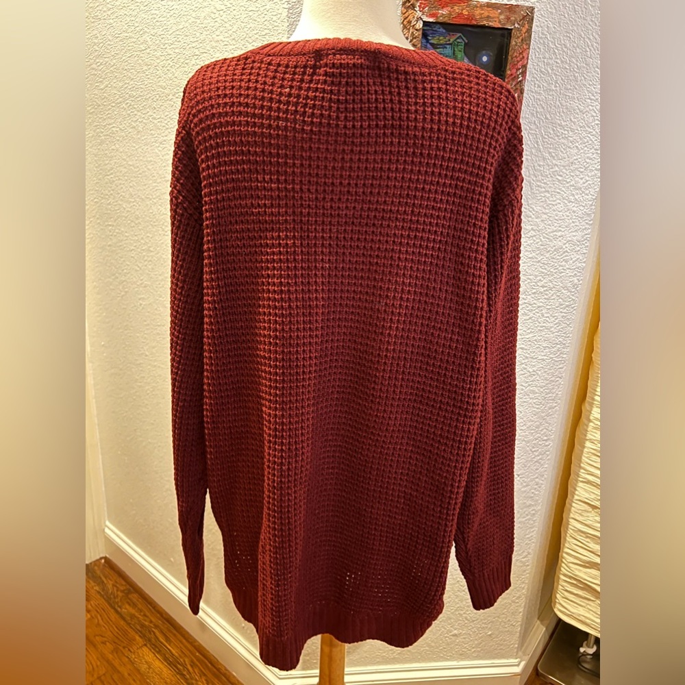 Zenana Burgundy Waffle Knit Sweater - Picture 3 of 3
